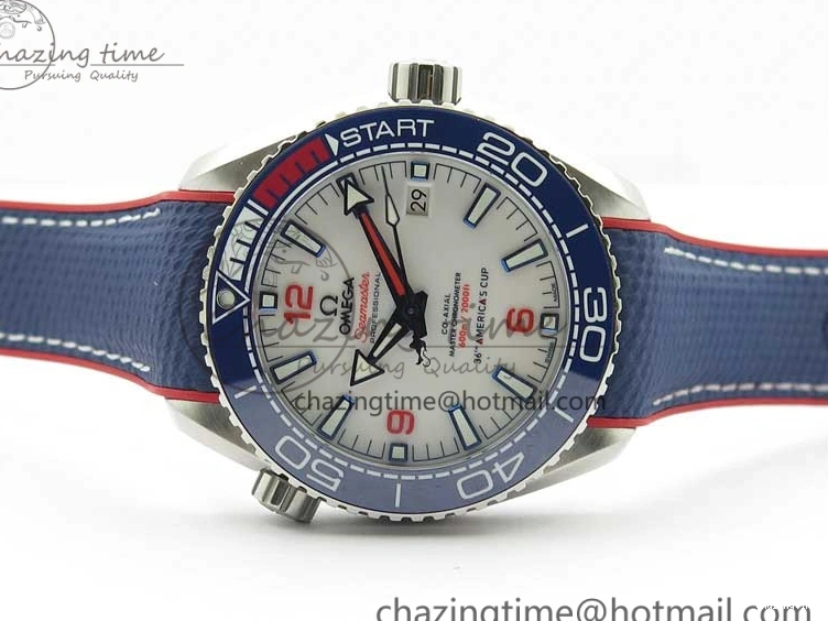 0504 Comfortable Planet Ocean 43.5mm America’s Cup VSF Best Edition White Dial On Blue Gummy Strap A 7900